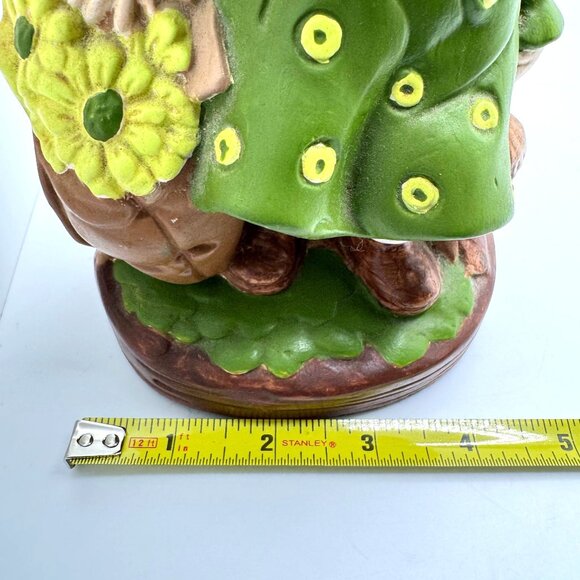 Vtg 1970s Ceramic Girl Bonnet Figurine Hand Painted Polka Dot Dress Flower Bag - Picture 4 of 9